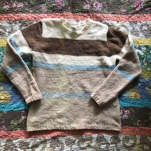 Vintage 90s multi-coloured striped crochet knit sweater